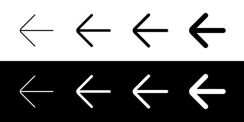 Vector single arrow chevron left icon. Black, white background. Perfect for app and web interfaces, infographics, presentations, marketing, etc.