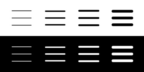 Vector burger menu icon. Black, white background. Perfect for app and web interfaces, infographics, presentations, marketing, etc.