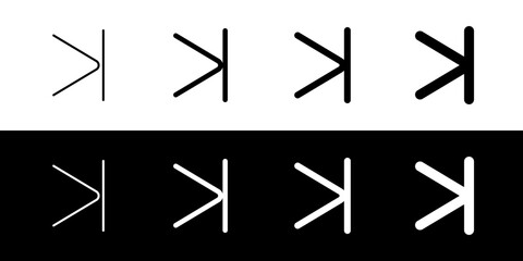 Vector arrow chevron with line right icon. Black, white background. Perfect for app and web interfaces, infographics, presentations, marketing, etc.