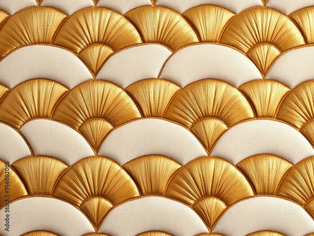 Poster mesmerizing fan shaped patterns created with metallic threads showcasing a captivating art deco revi