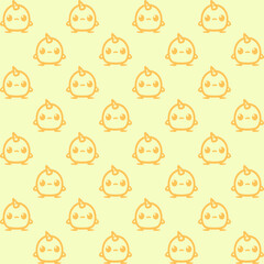 Cute cartoon kawaii pattern on yellow background. Seamless design for fabric, wallpaper, and children's products.