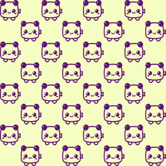 Cute cartoon kawaii pattern on Yellow, purple background. Seamless design for fabric, wallpaper, and children's products.