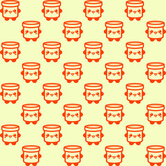 Cute cartoon kawaii pattern on Yellow, brown background. Seamless design for fabric, wallpaper, and children's products.