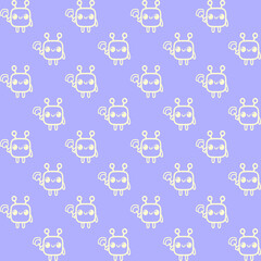 Cute cartoon kawaii pattern on Purple, blue background. Seamless design for fabric, wallpaper, and children's products.