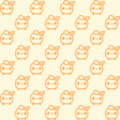 Cute cartoon kawaii pattern on Yellow, brown background. Seamless design for fabric, wallpaper, and children's products.