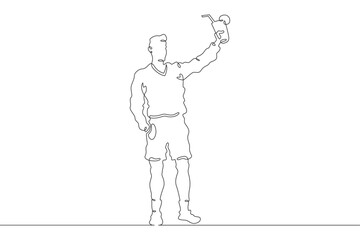 Obraz premium Young woman with a cocktail in hands. Drinking alcohol. Guest holding a glass at a party.One continuous line. Line art. Minimum one line. White background. One line drawing.
