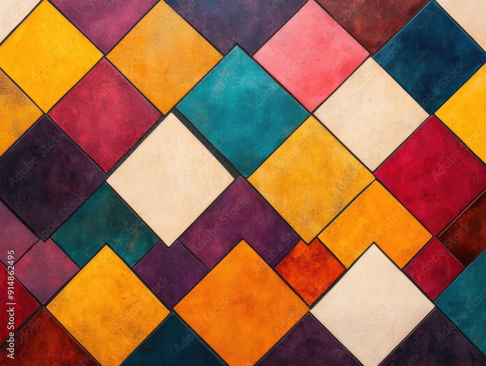 Poster captivating diamond patterns with rich vibrant colors in an elegant and dynamic art deco inspired re