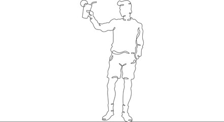 Young woman with a cocktail in hands. Drinking alcohol. Guest holding a glass at a party.One continuous line. Line art. Minimum one line. White background. One line drawing.