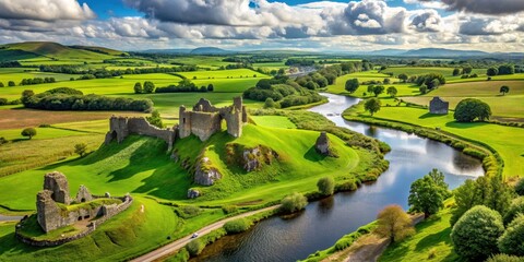 Beautiful picturesque green landscape of Irish countryside with lush green grasses