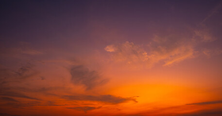 Enjoy a panoramic view of the skyline. The sun rises in the morning sky with colorful clouds. and beautiful cloud patterns In the soft light of the morning	
