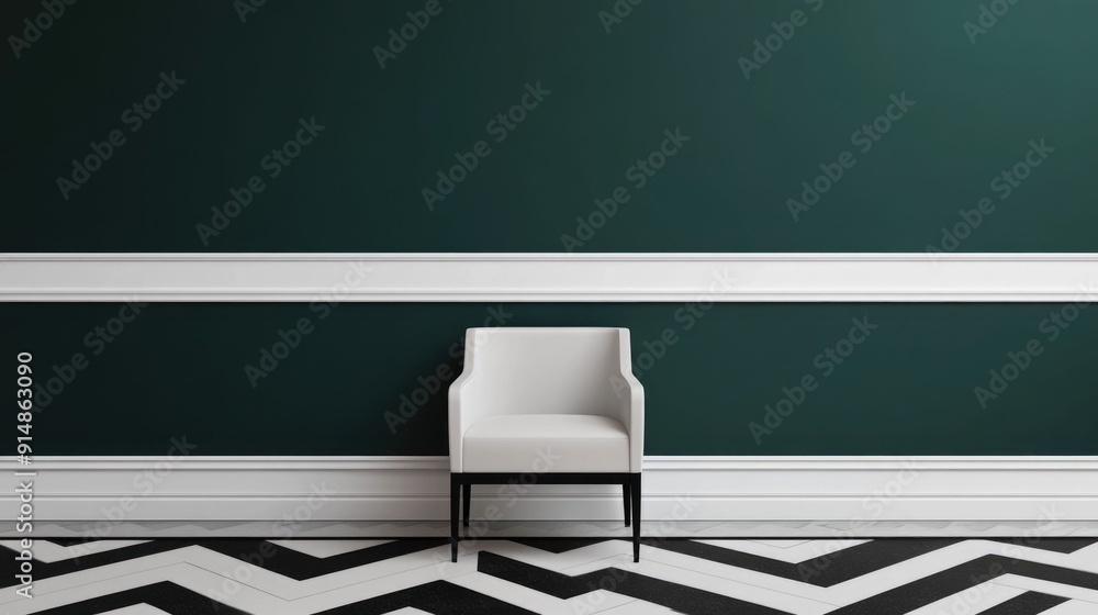 Poster striking minimalist geometric graphic design in monochrome color palette with bold art deco inspired