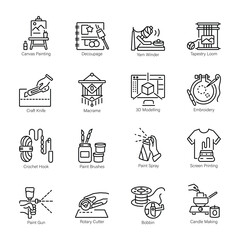 Set of Linear Style Crafting Tools Icons


