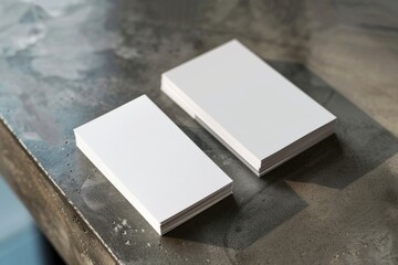 Fototapeta premium Blank white rectangular business card templates on a gray background, arranged in a row. Layout of your business card, logo