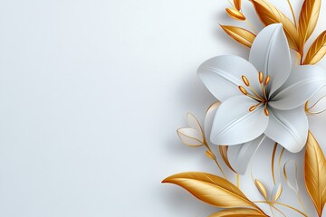 Fototapeta premium 3d wallpaper white magnolia flowers and golden branches on marble background