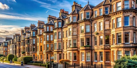 Fototapeta premium Victorian style residential houses in the West End of Glasgow, Scotland, Houses, West End, Glasgow, Scotland, Victorian