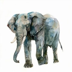 Fototapeta premium Watercolor painting of a rotund elephant, on isolated white background