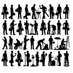 set of a under construction workers silhouette