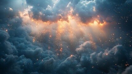 Fototapeta premium Dramatic Cloud Formation With Fiery Highlights During a Stormy Evening Sky