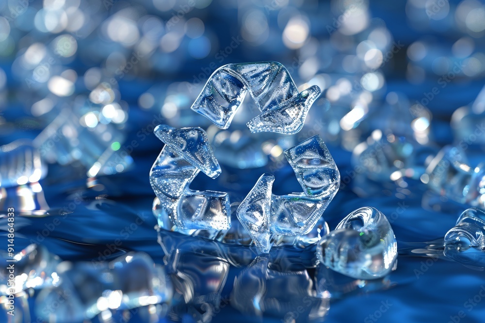 Poster close up of ice cubes scattered on a blue surface capturing the cool and refreshing feel of ice ofte