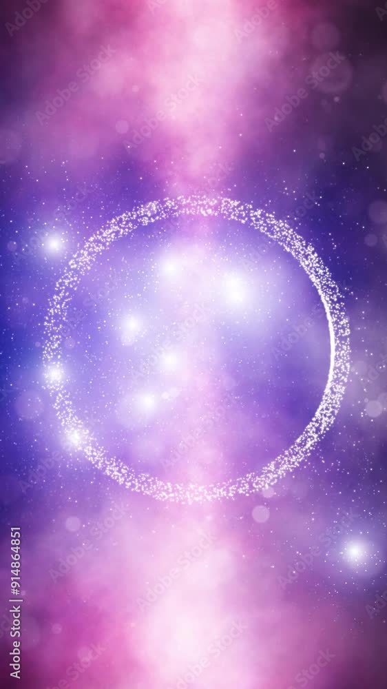 Poster loop 3d abstract glowing ring copy space bokeh vertical background.