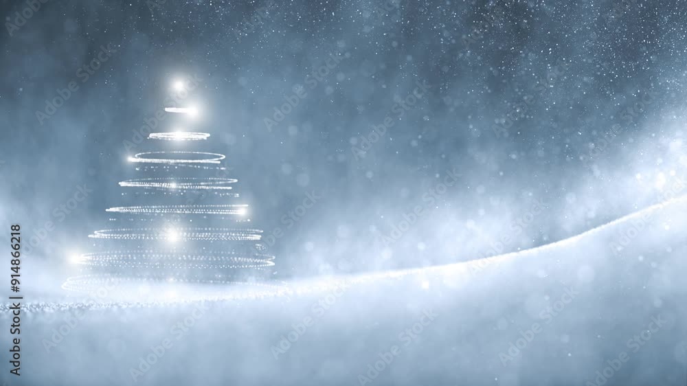 Poster magic loop new years snowy background with christmas tree animation.