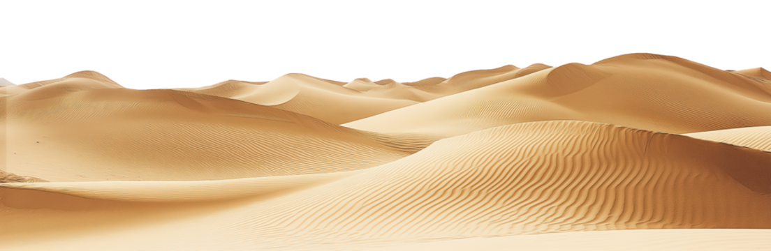 Scenic desert sand dunes with rolling hills on transparent png background