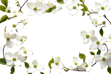 Decorative Frame Dogwood Blossoms isolated on white background