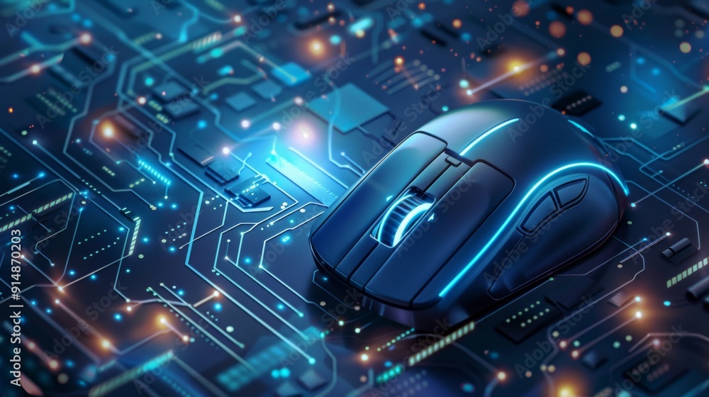 Poster computer mouse on a circuit board