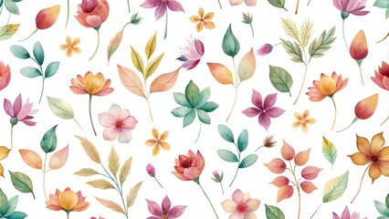 Beautiful colorful floral seamless pattern with hand-drawn watercolor autumn fall colors flowers. 