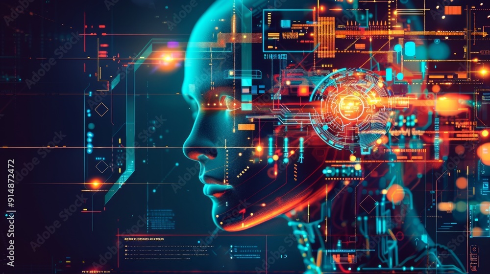 Aufkleber digital face in a tech interface