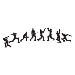 Cricket player, isolated vector silhouette, ink drawing. Cricket logo, Multiple images of a cricket player