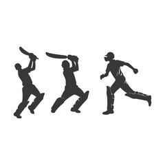 Cricket player, isolated vector silhouette, ink drawing. Cricket logo, Multiple images of a cricket player