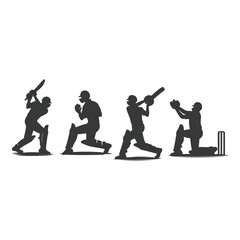 Cricket player, isolated vector silhouette, ink drawing. Cricket logo, Multiple images of a cricket player