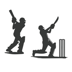 Cricket player, isolated vector silhouette, ink drawing. Cricket logo, Multiple images of a cricket player