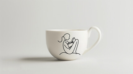 Minimalistic illustration of a stick figure reading in a coffee cup