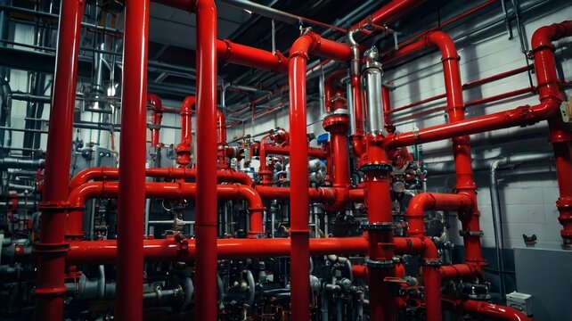 red pipe at the gas plant. generative ai