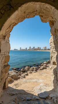 Stunning Backlit View of Santa Cruz Fort in Oran, Algeria: Dramatic Silhouette Against Ocean and City Skyline. Captivating Travel Destination for Unforgettable Vacations. AI-Generated 4K Wallpaper Sho