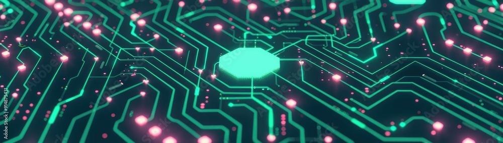 Poster abstract circuit board with glowing lines.