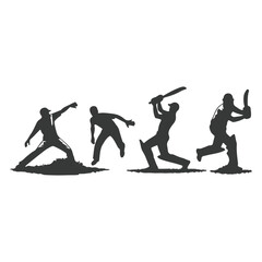 Obraz premium Cricket player, isolated vector silhouette, ink drawing. Cricket logo, Multiple images of a cricket player