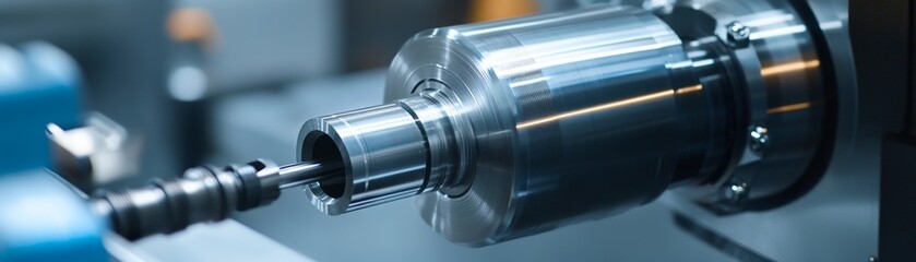 Advanced CNC Machine Processing Aerospace Components in Clean High-Tech Workshop Environment