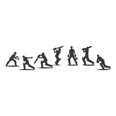 Cricket player, isolated vector silhouette, ink drawing. Cricket logo, Multiple images of a cricket player
