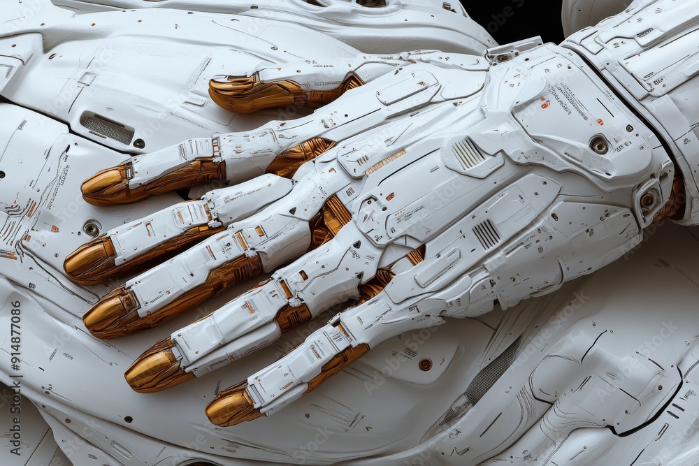 Aufkleber robot hand with textured skin overlay exploring themes of humanity and artificial intelligence mergi