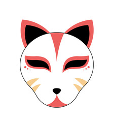 Japanese traditional doll. Asian style face mask. Japanese culture and traditions. Holiday and festival, clothing for carnival. Linear vector illustration