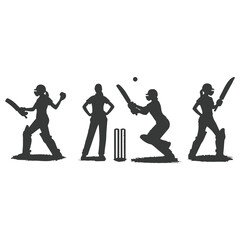 Cricket player, isolated vector silhouette, ink drawing. Cricket logo, Multiple images of a cricket player