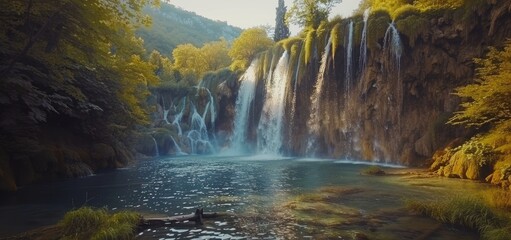 Serene Waterfall in a Lush Forest