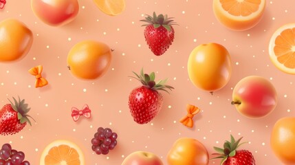 Colorful Fruit Pattern with Polka Dot Background