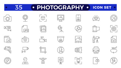 Photography icon set. Camera, photographer, video, photo and more. Photography studio. Camera icon set. Take photo and video camera icons collection.