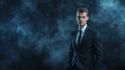 Confident Businessman in Dark Smoke Background