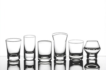 Collage of empty glasses on white background