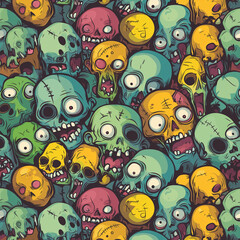 Cartoon Zombie head Seamless Pattern Digital Download